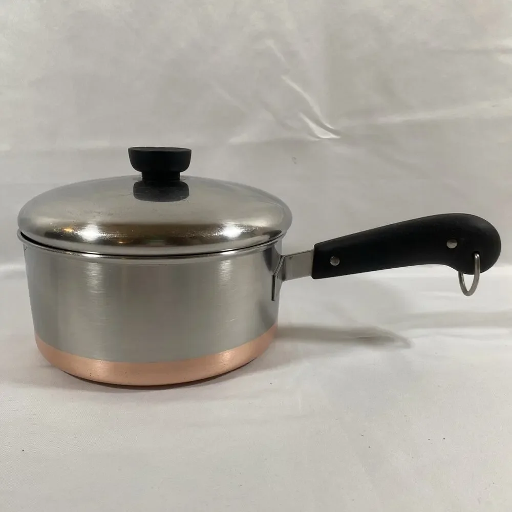 Revere Ware 2 Qt Copper Bottom SaucePan Pot & Lid Stainless Steel Pre 1968 READ